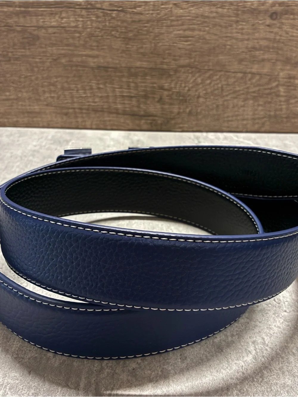 Blue Reversible Belt with Silver H Buckle
